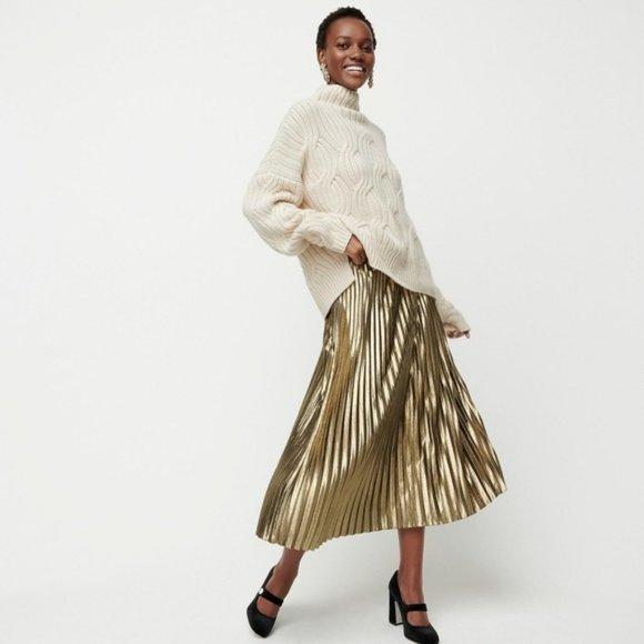J. Crew Dresses & Skirts - NWOT Collection J.Crew A-line gold lame knife pleats midi skirt Sz 2